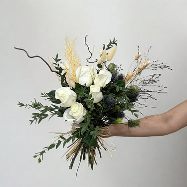 Flower Bouquet with White Roses and Eryngium